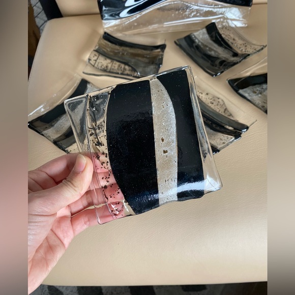 Fused Art glass Striped Clear Black Plates Plater set - Picture 3 of 10